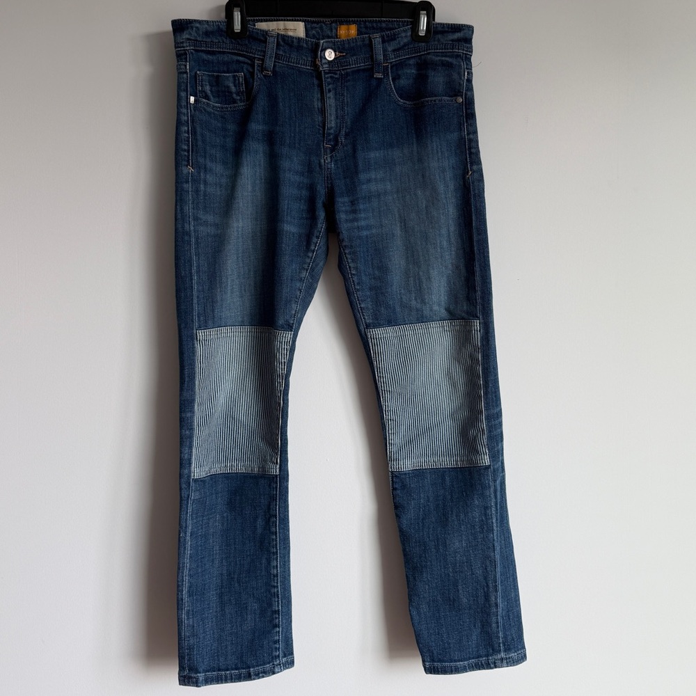 Pilcro Women’s Blue Straight Jeans with Contrast Knee Patches